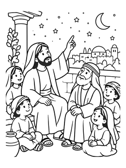 Free printable Jesus Teaching Nicodemus Under The Stars coloring page