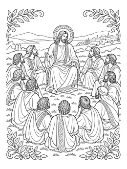 Free printable Jesus Teaching The Twelve Disciples coloring page
