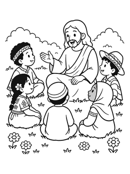Free printable Jesus Telling Stories To Children coloring page