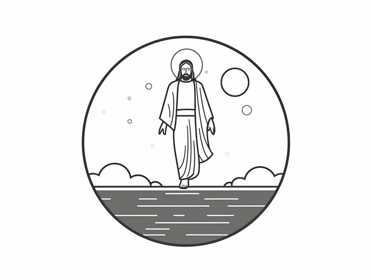 Jesus Walking On Water Coloring - Coloring Page