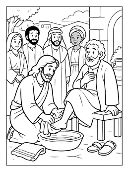 Free printable Jesus Washing Peter Feet coloring page