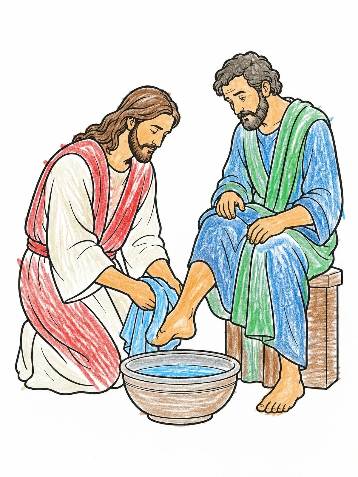 Colored example of the Jesus Washing Peter's Feet coloring page
