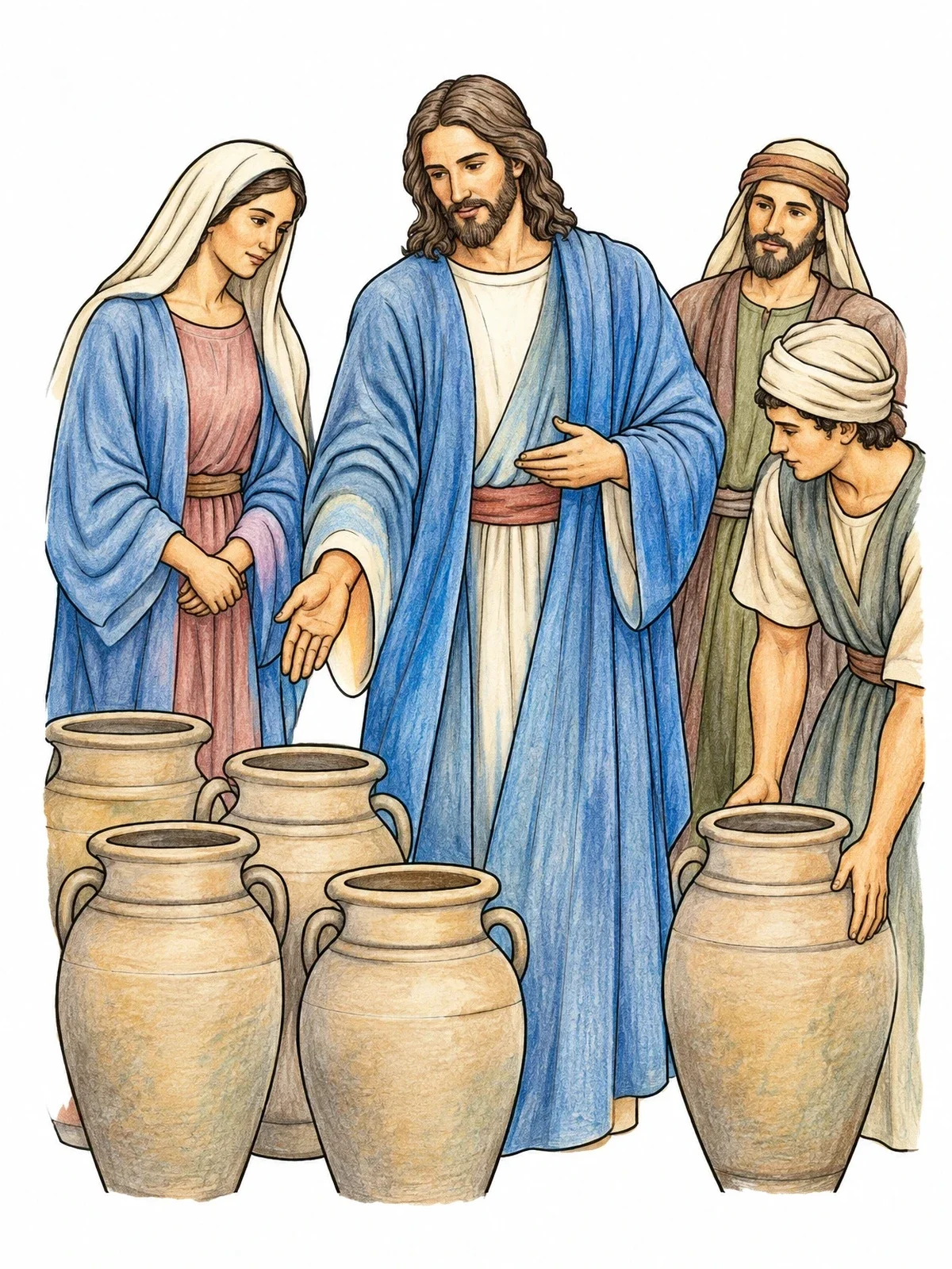 Colored example of the Jesus At The Wedding In Cana coloring page