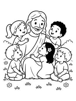 Free printable Jesus Welcoming Little Children coloring page