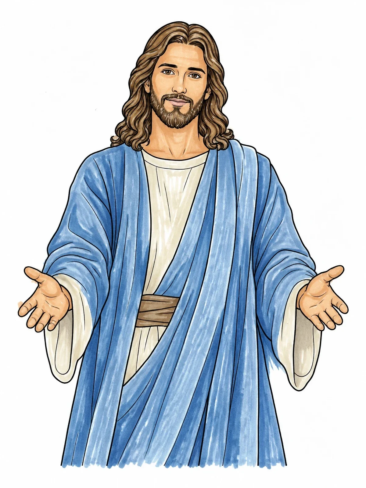 Colored example of the Jesus Welcoming With Open Arms coloring page