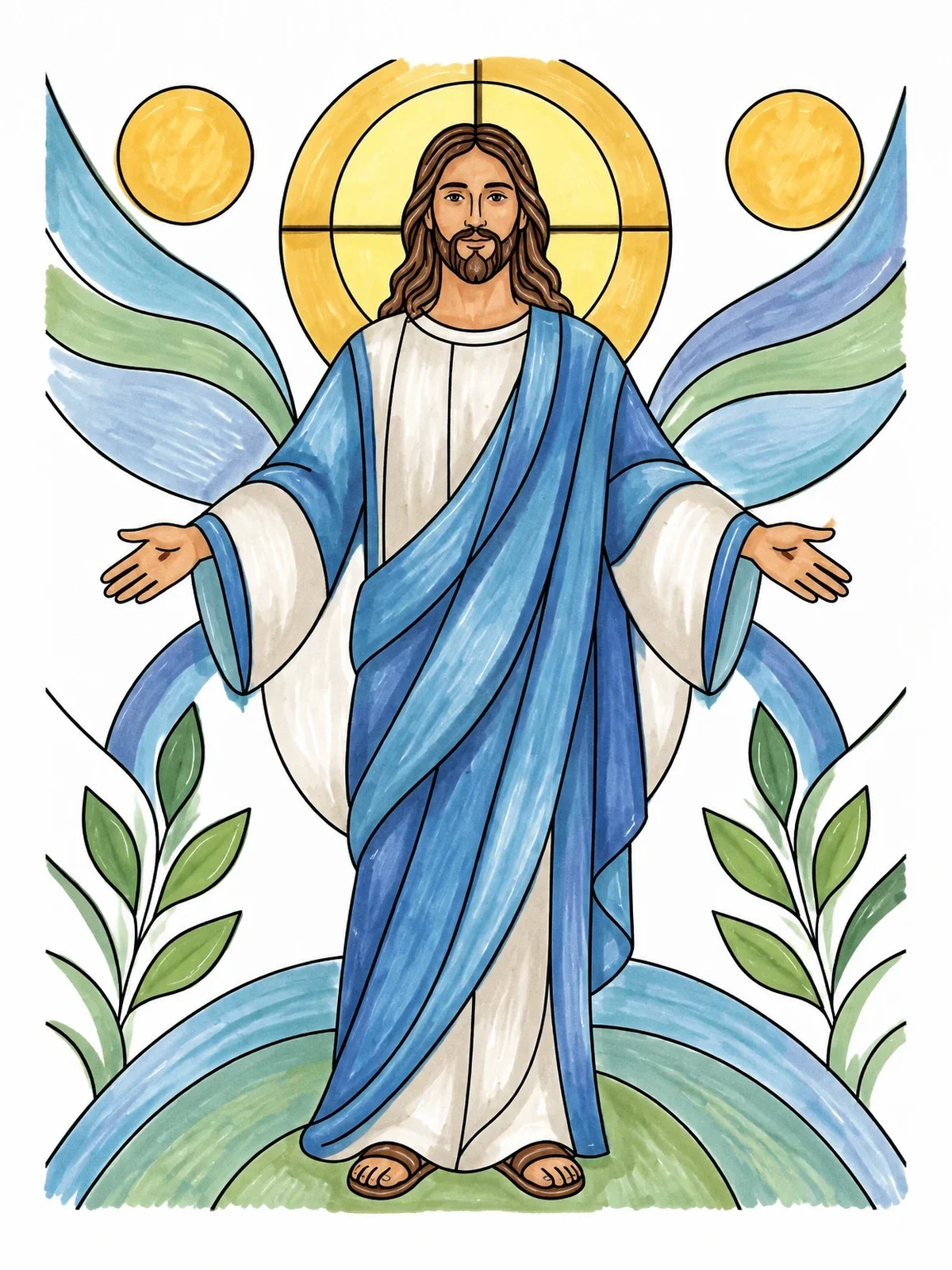 Colored example of the Jesus Welcoming With Open Arms coloring page