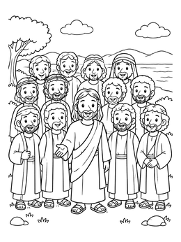 Free printable Jesus With The Twelve Disciples coloring page