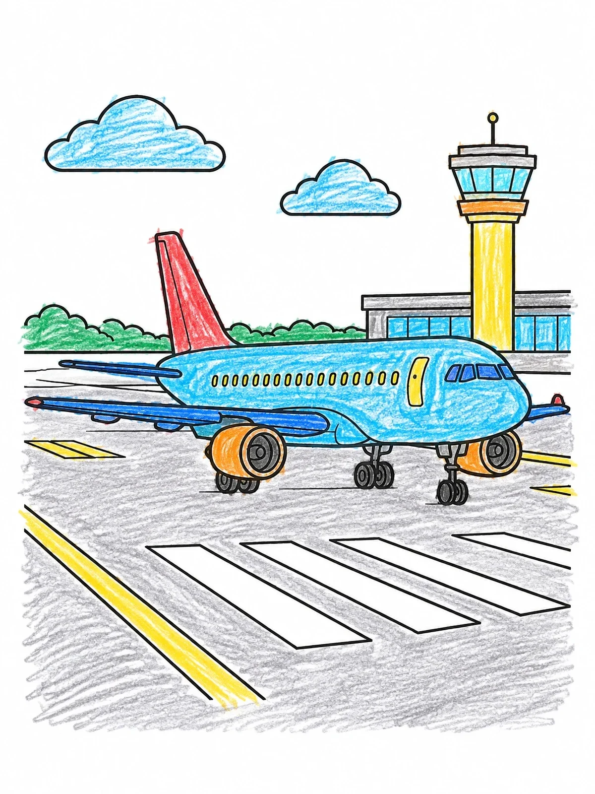 Colored example of the Jet Airplane On Airport Runway coloring page