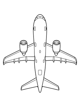 Top-down view of a jet on an airplane coloring page with clear outlines.