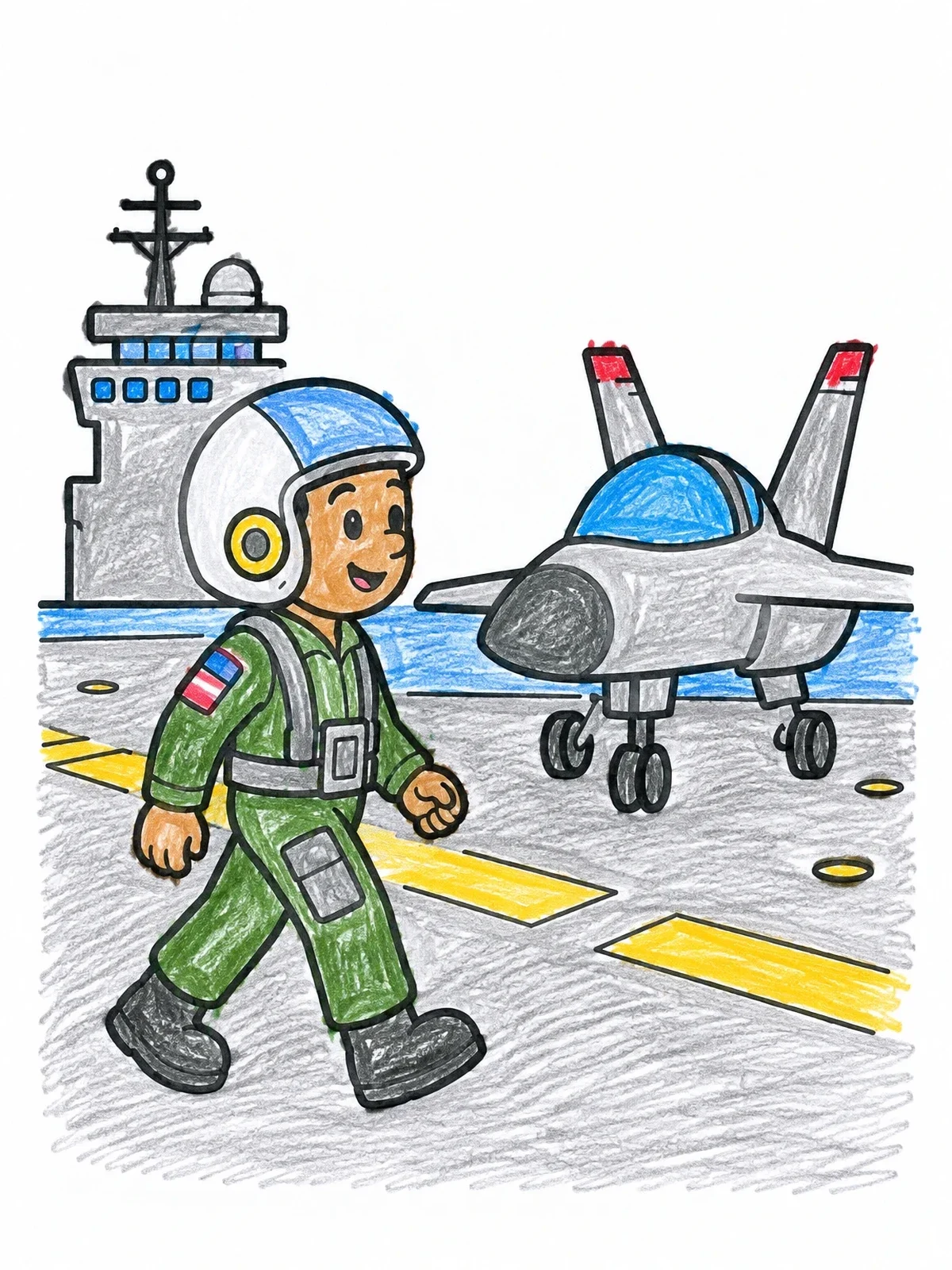 Colored example of the Jet Pilot On Aircraft Deck coloring page