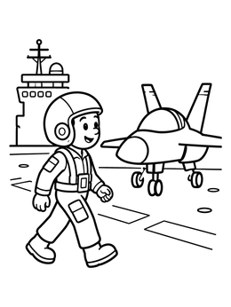 Free printable Jet Pilot On Aircraft Deck coloring page