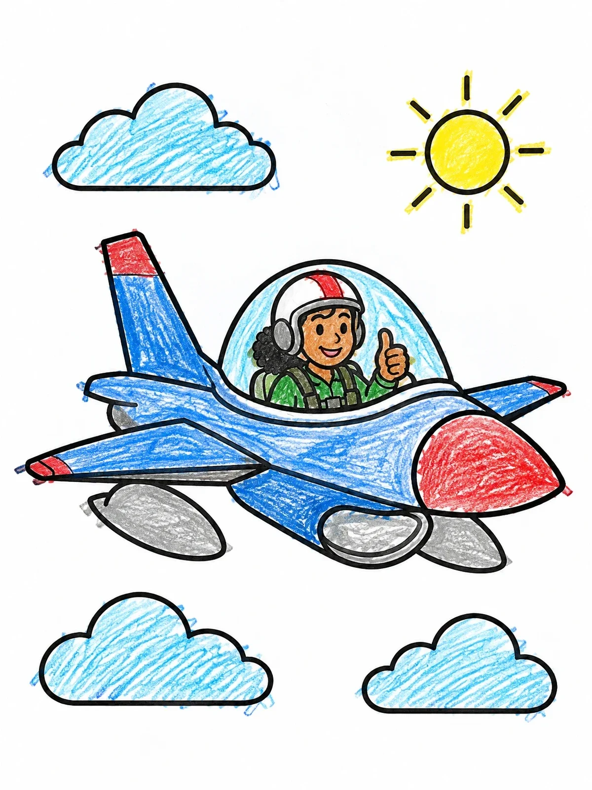 Colored example of the Jet Pilot Giving Thumbs Up coloring page