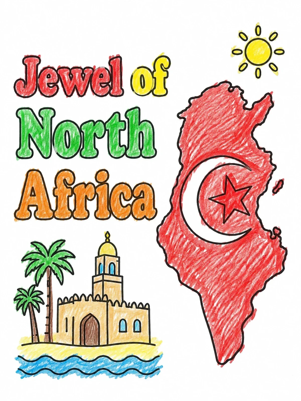 Colored example of the Jewel Of North Africa Tunisia Map coloring page