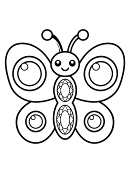 A smiling butterfly brooch featuring large gems on this jewelry coloring page.