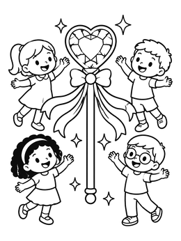 Free printable Happy Children Around A Heart Wand coloring page