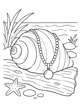 Free printable Pearl Necklace On A Seashell coloring page