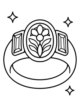Free printable Antique Signet Ring With Floral Gem coloring page