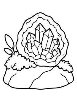 Free printable Crystal Geode On Mossy Rock coloring page