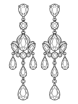 A pair of crystal chandelier earrings on this jewels coloring page.