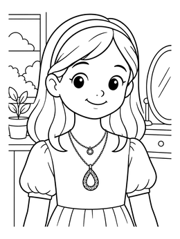 Free printable Girl Wearing Teardrop Pendant Necklace coloring page