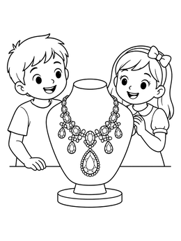 Free printable Children Admiring A Diamond Necklace coloring page