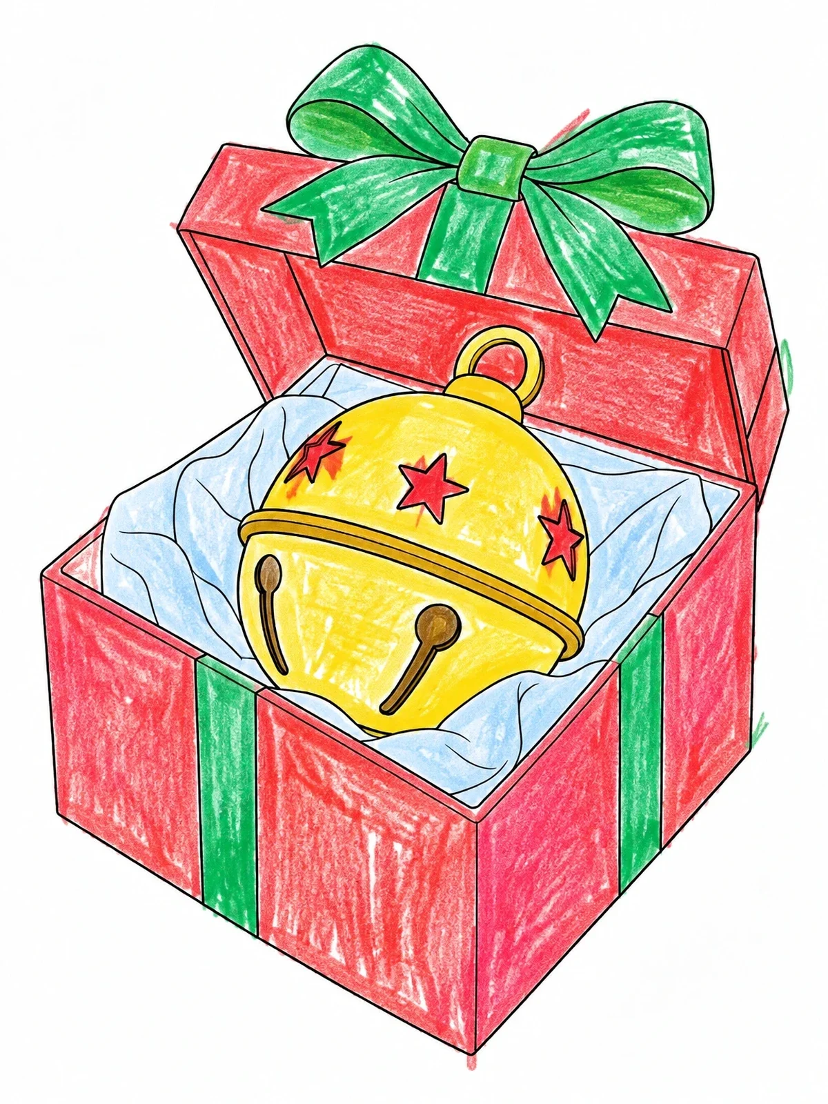 Colored example of the Jingle Bell In Gift Box coloring page