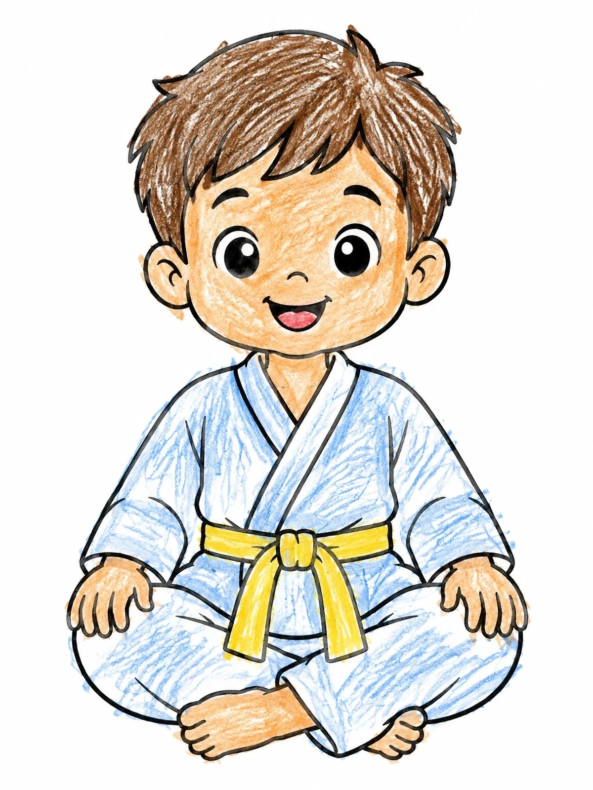 Colored example of the Cute Boy In Martial Arts Gi coloring page