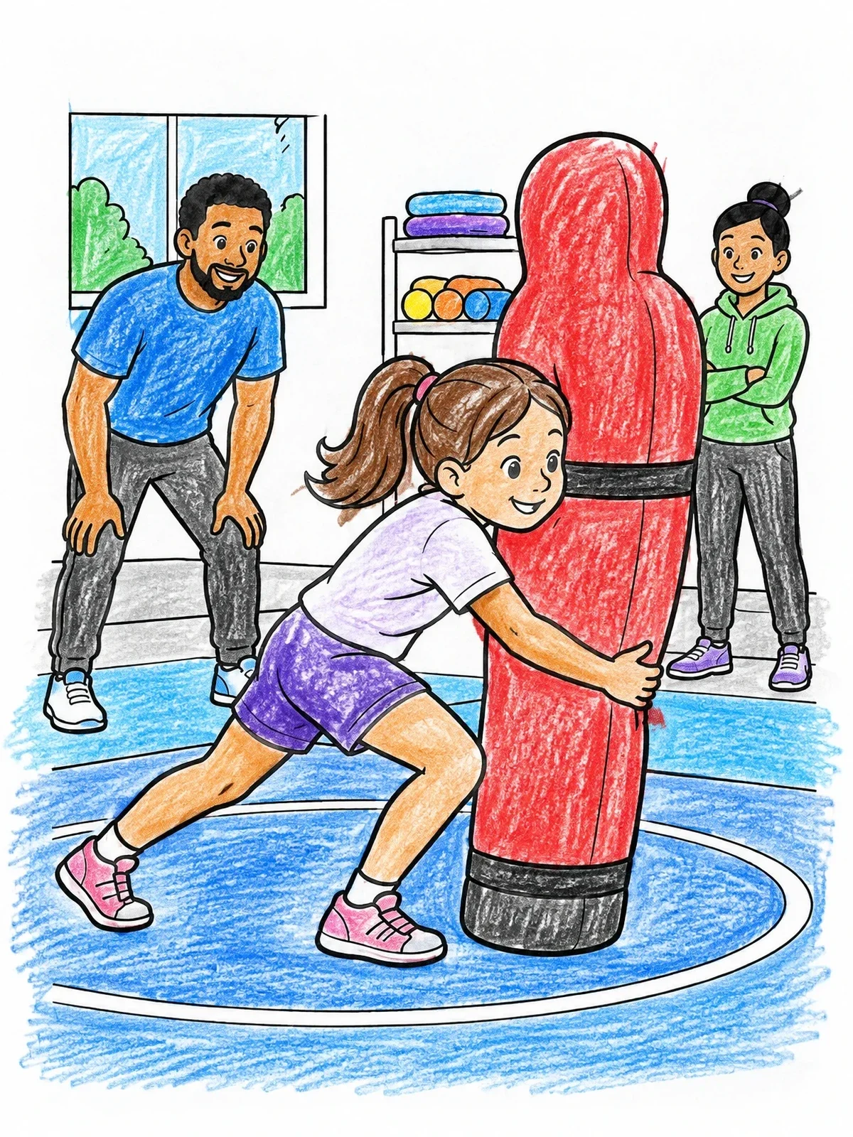 Colored example of the Takedown Practice With Dummy coloring page