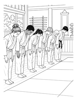 Free printable Martial Arts Students Bowing Together coloring page
