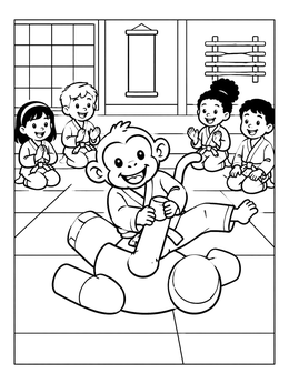 Free printable Monkey Grappling A Training Dummy coloring page