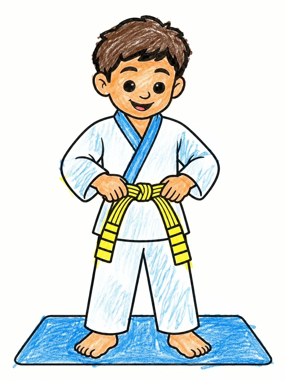 Colored example of the Young Boy Tying Martial Arts Belt coloring page