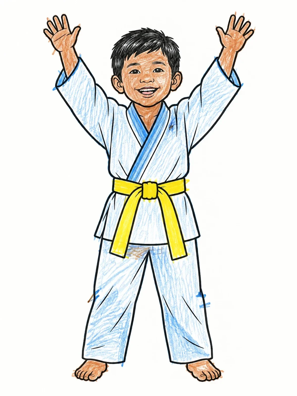 Colored example of the Young Martial Artist Celebrating Belt coloring page