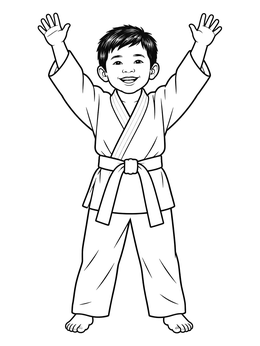 Free printable Young Martial Artist Celebrating Belt coloring page