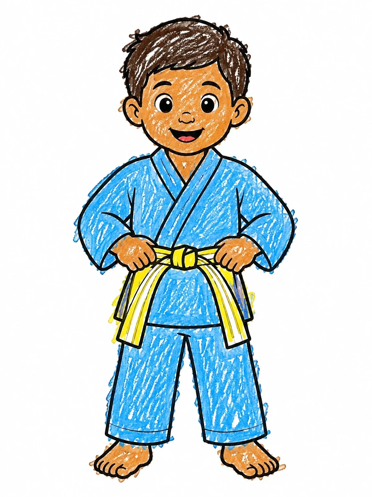 Colored example of the Young Martial Artist Tying Belt coloring page