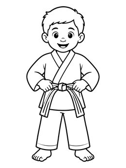 Free printable Young Martial Artist Tying Belt coloring page