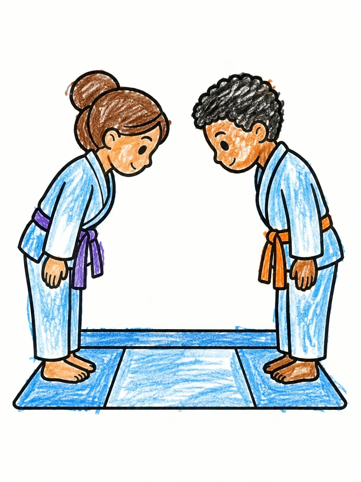 Colored example of the Young Martial Artists Bowing Respectfully coloring page