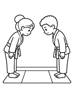 Free printable Young Martial Artists Bowing Respectfully coloring page