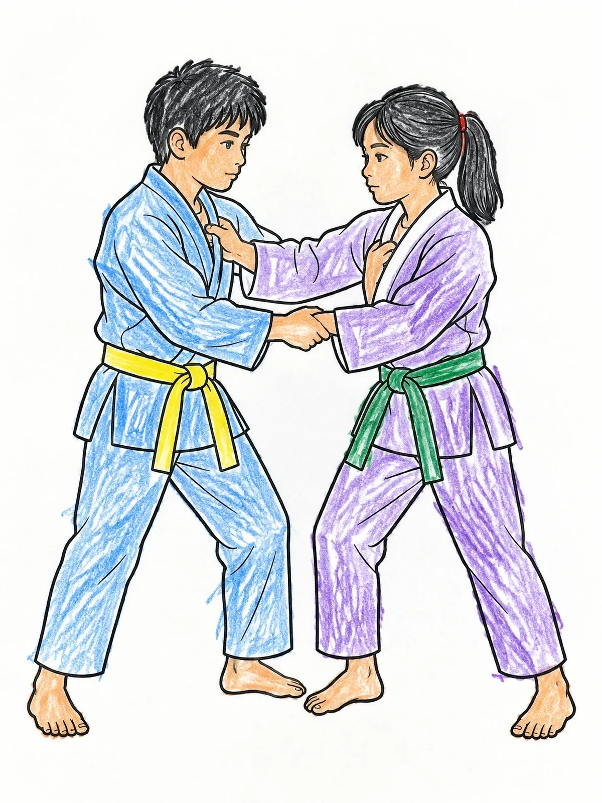 Colored example of the Young Martial Artists Gripping Gi coloring page