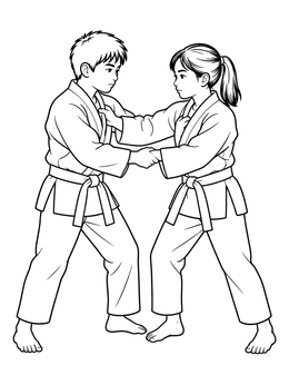 Free printable Young Martial Artists Gripping Gi coloring page