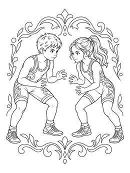 Free printable Youth Grapplers In Ready Stance coloring page