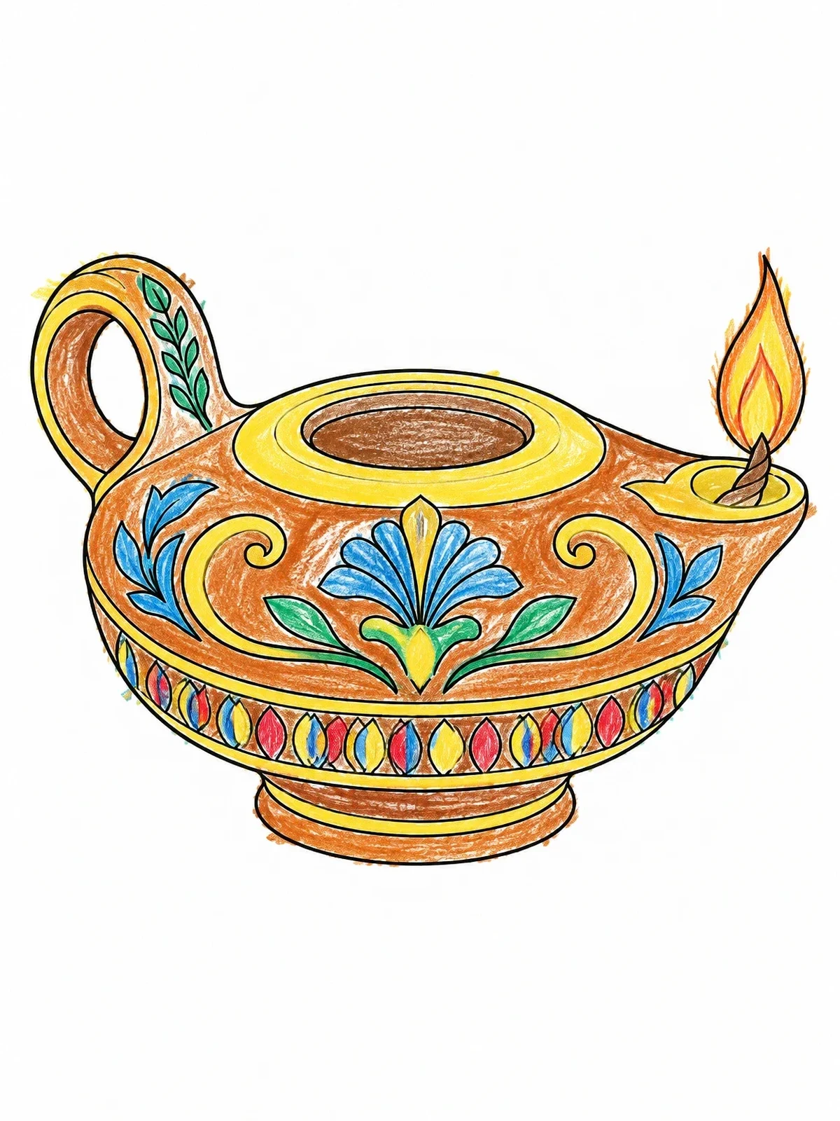 Colored example of the Ancient Biblical Clay Oil Lamp coloring page