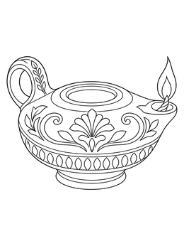 An ornate ancient clay oil lamp in this job bible coloring page.