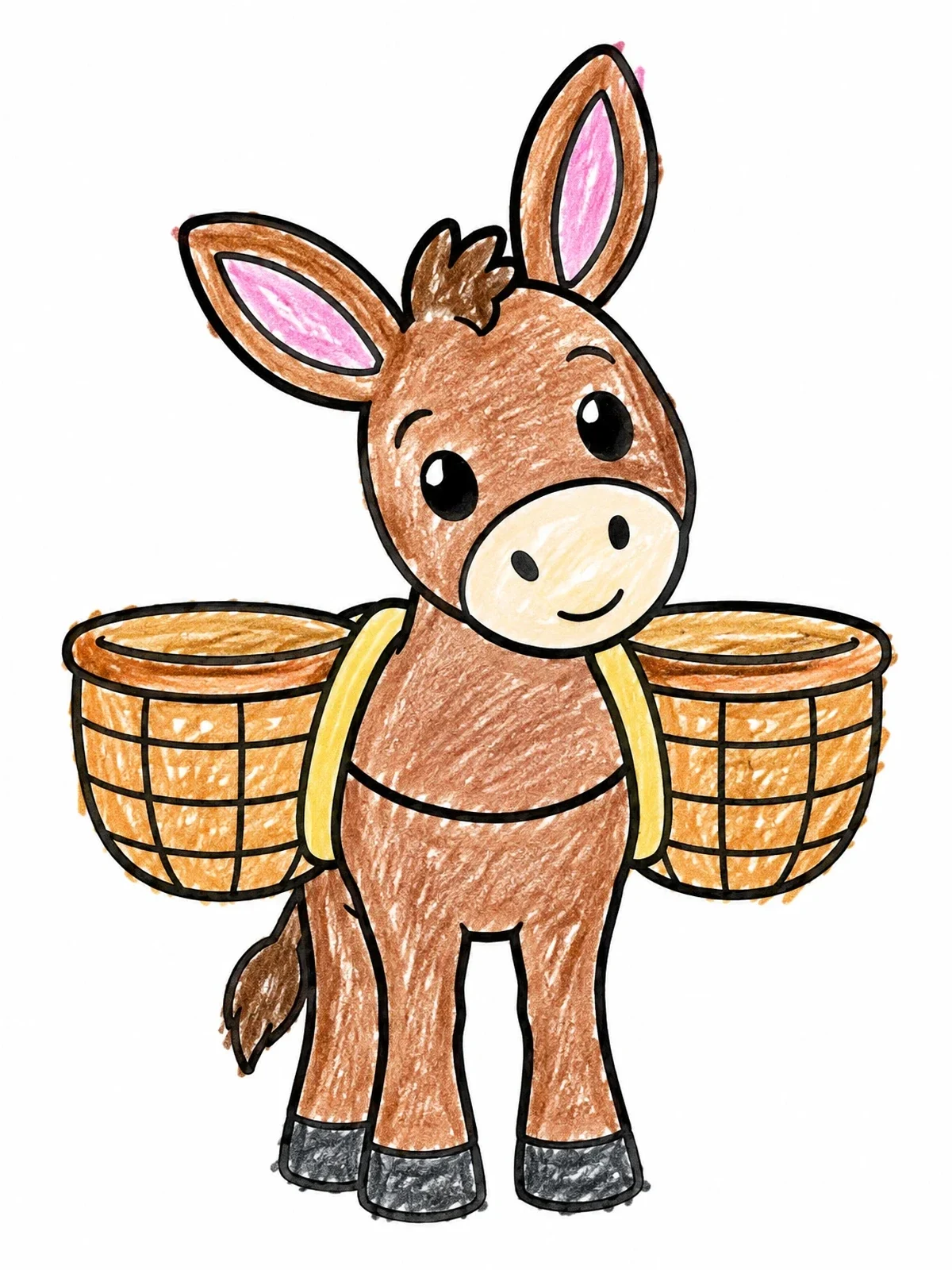 Colored example of the Cute Desert Donkey With Baskets coloring page