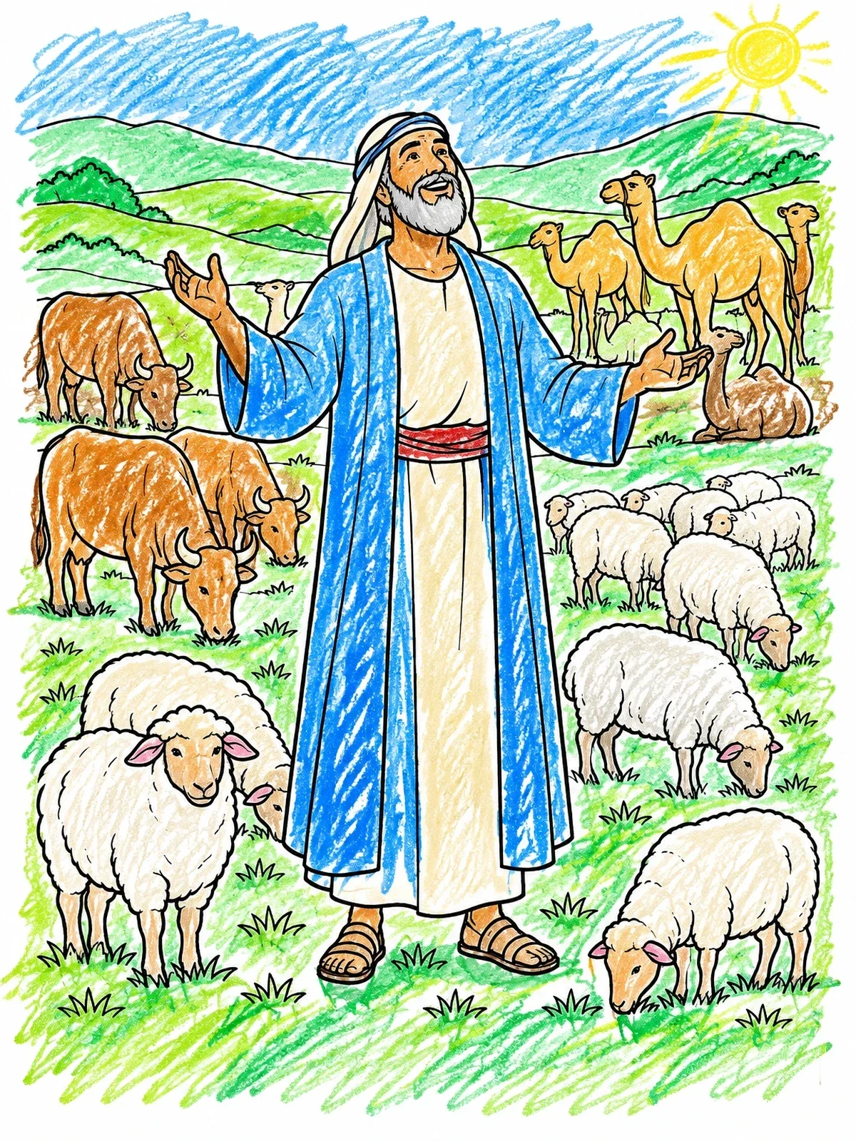 Colored example of the Job Blessed With Abundant Livestock coloring page