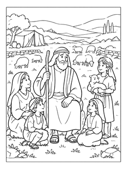 Free printable Job And His Family With Sheep coloring page