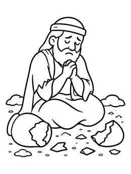 Free printable Job Praying Among Broken Pottery coloring page