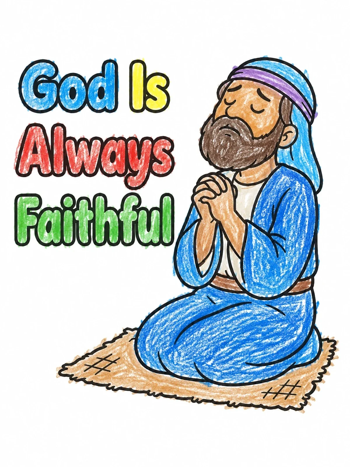 Colored example of the Job Praying On A Mat coloring page