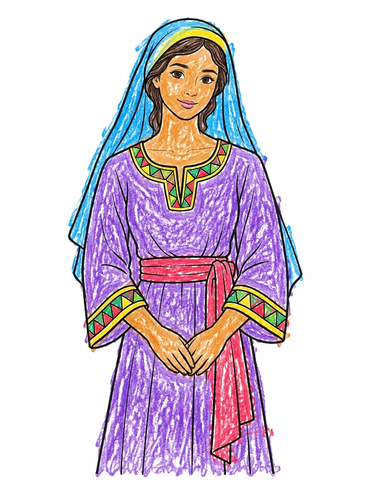 Colored example of the Job's Daughter In Biblical Tunic coloring page