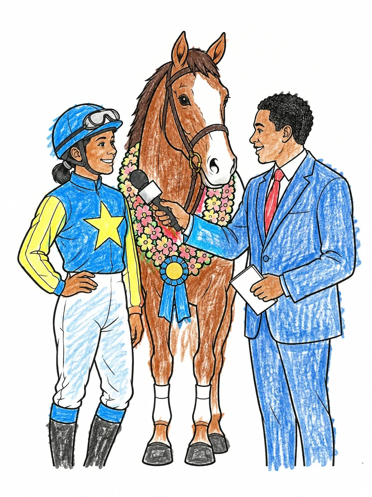 Colored example of the Winning Jockey Interview With Champion Horse coloring page