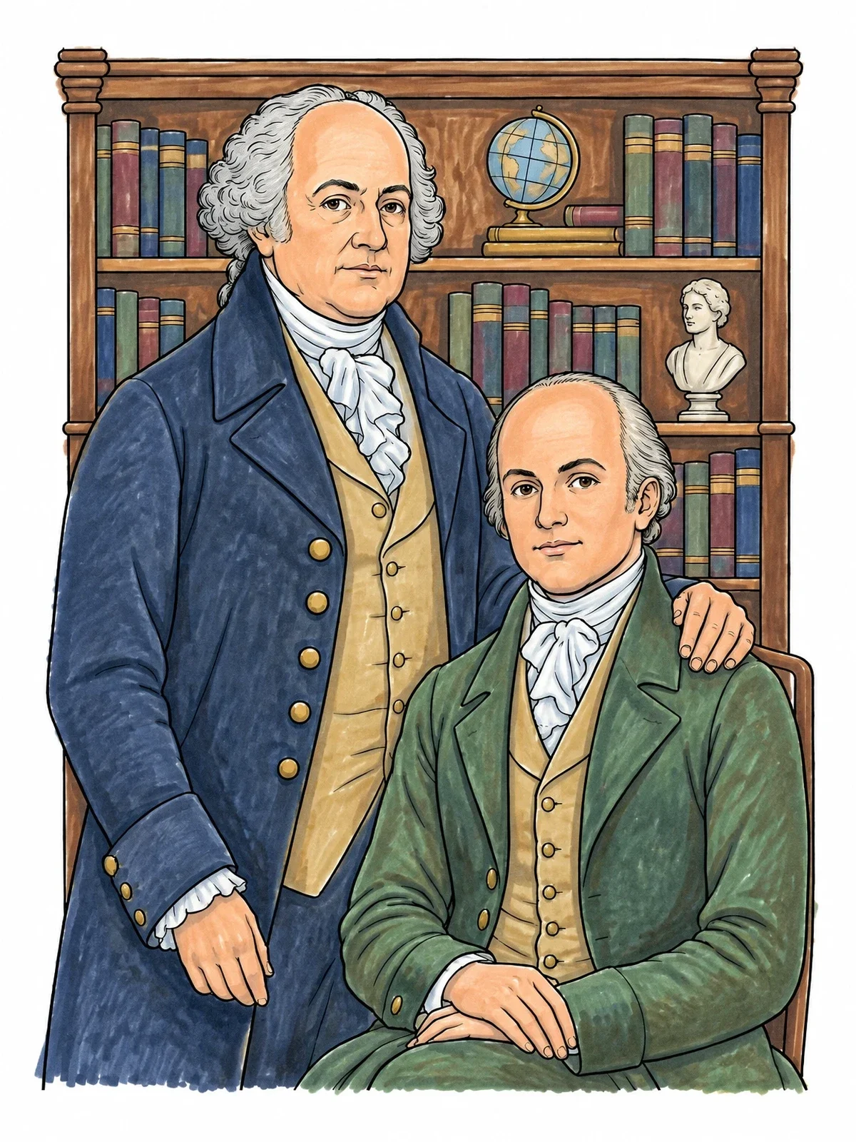 Colored example of the John Adams And Son In Library coloring page